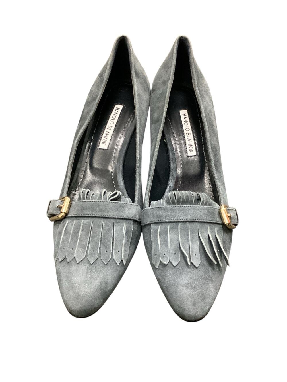 NWOT Manolo Blahnik Shoes Women’s Size10/10.5 Suede Leather Heel Fringe On Front
